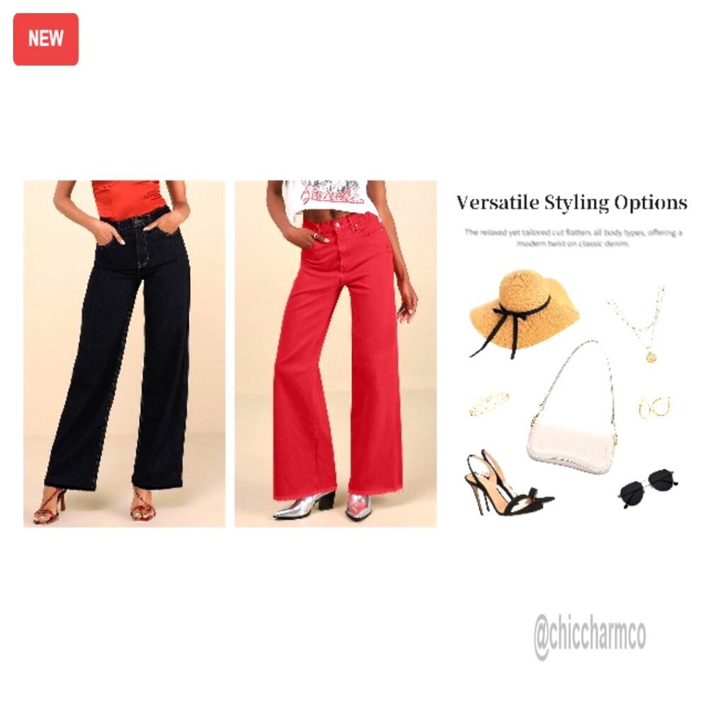 High Waisted Stretch Denim Jeans Straight Leg Flare Raw Hem Pants - Picture 7 of 7